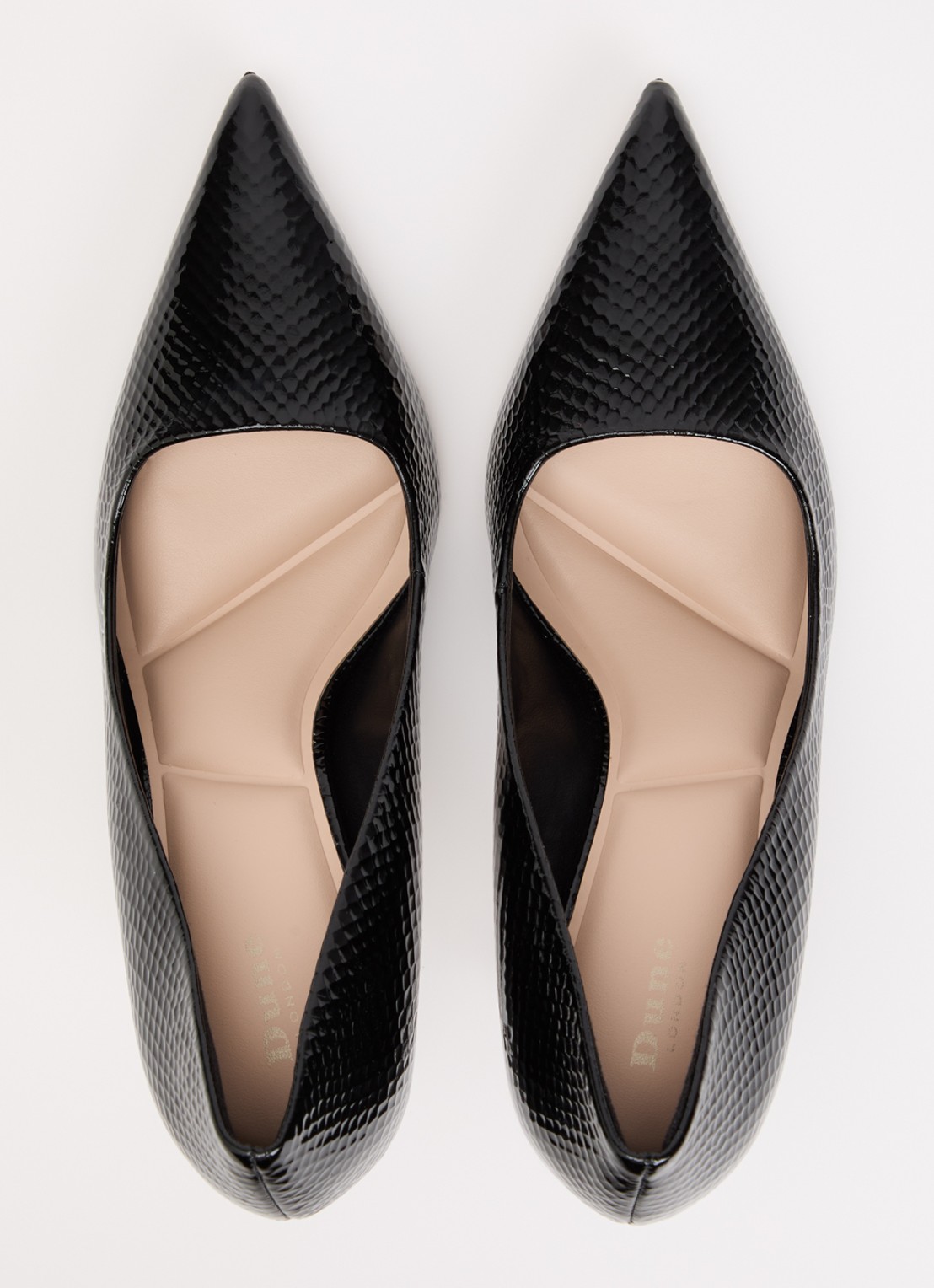 Dune London Assured pump van leer met crocostructuur - detail 9 zwart