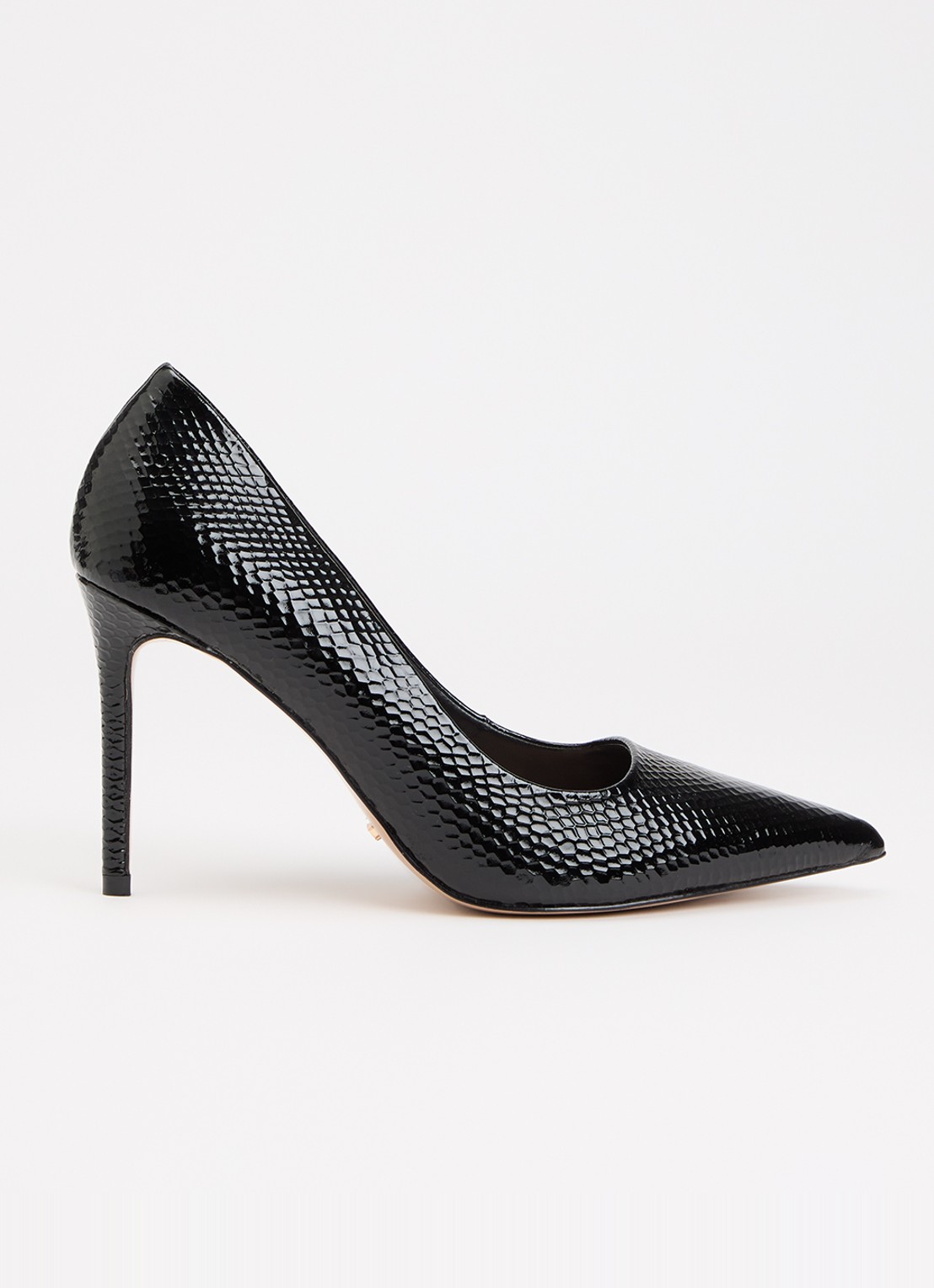 Dune London Assured pump van leer met crocostructuur - voorkant 4 zwart