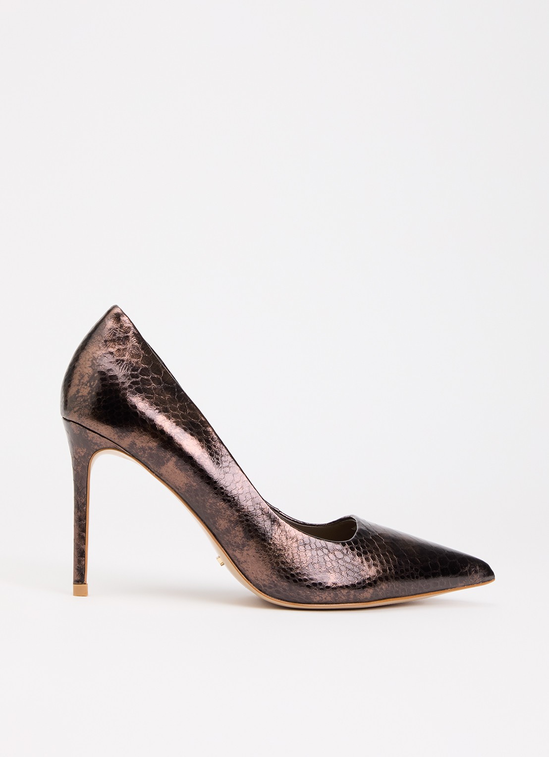 Dune London Assured pump van leer met crocostructuur - voorkant 5 donkerbruin