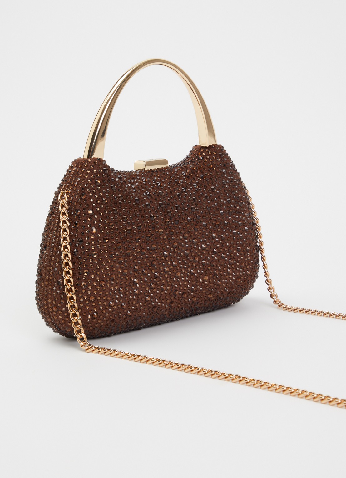 Dune London Beamings clutch met strass en afneembare schouderriem - achterkant 4 donkerbruin