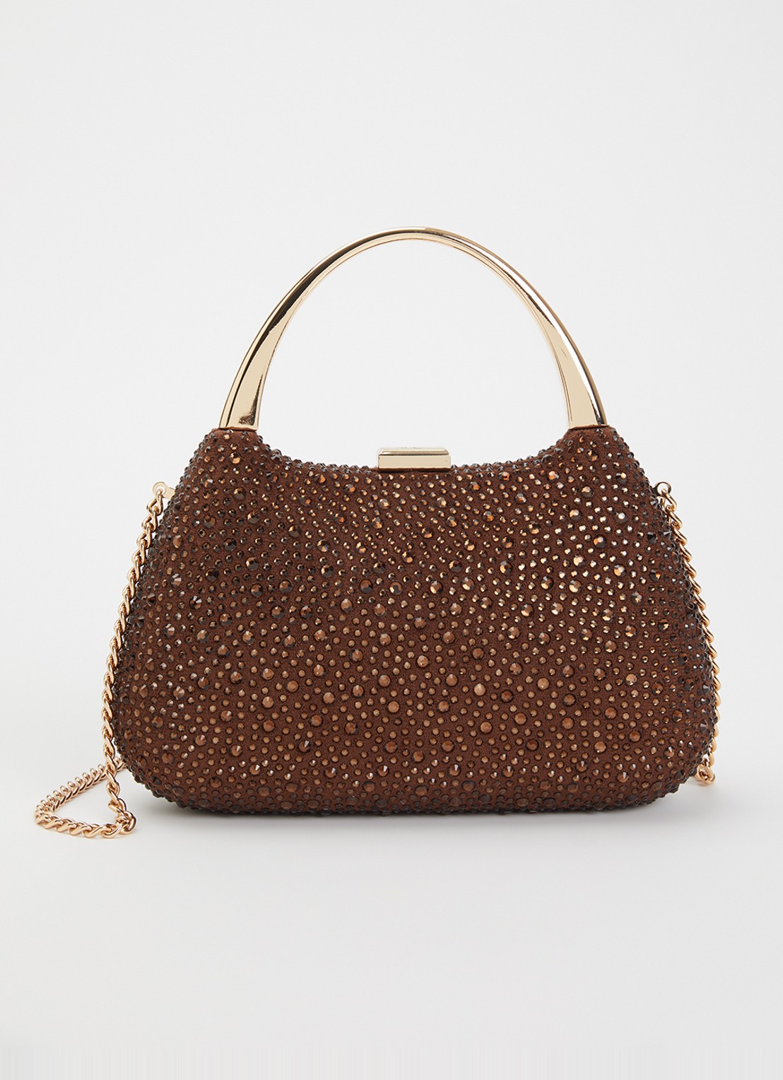 Dune London Beamings clutch met strass en afneembare schouderriem - voorkant 5 donkerbruin