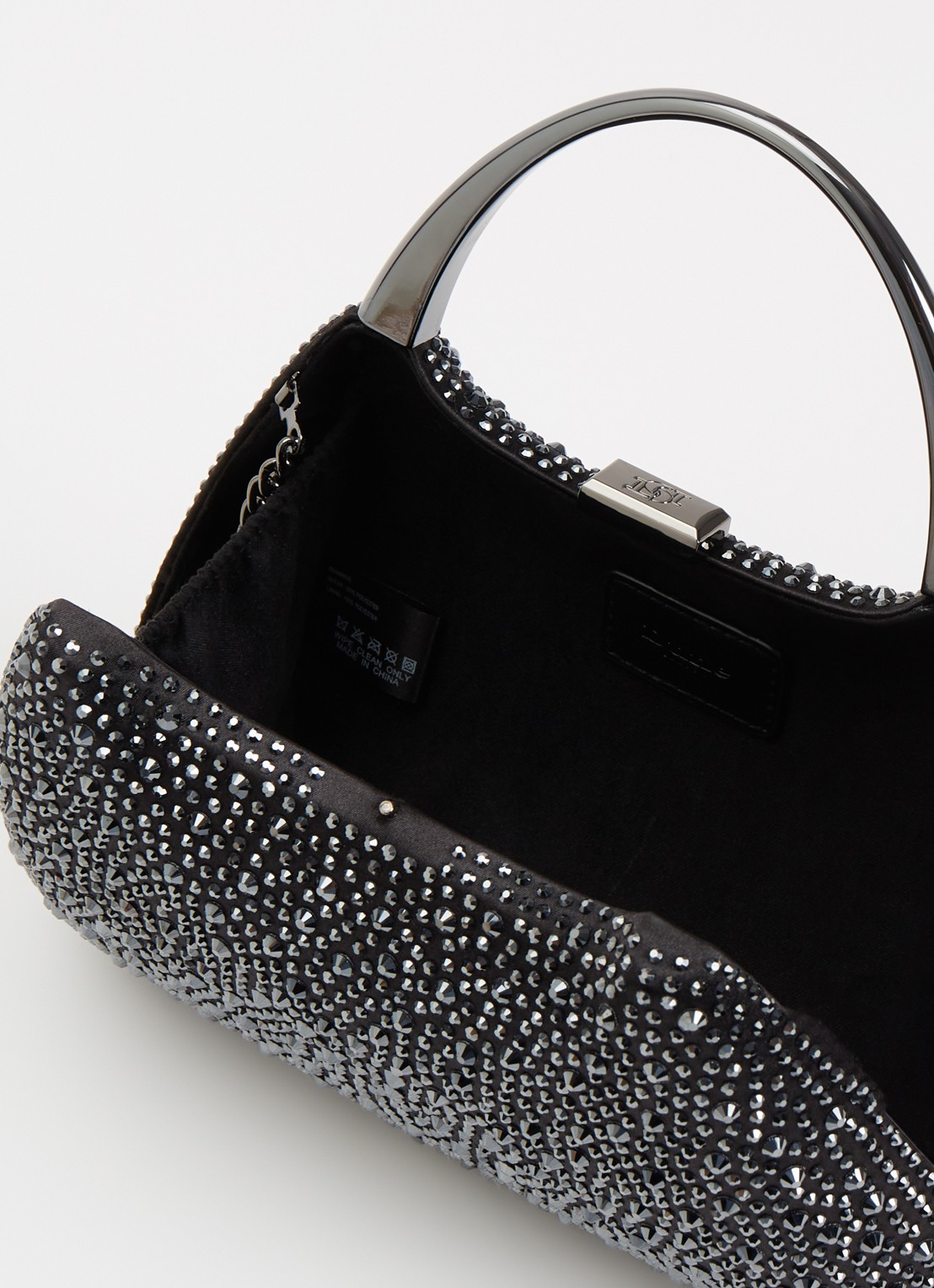 Dune London Beamings clutch met strass en afneembare schouderriem - detail diepzwart