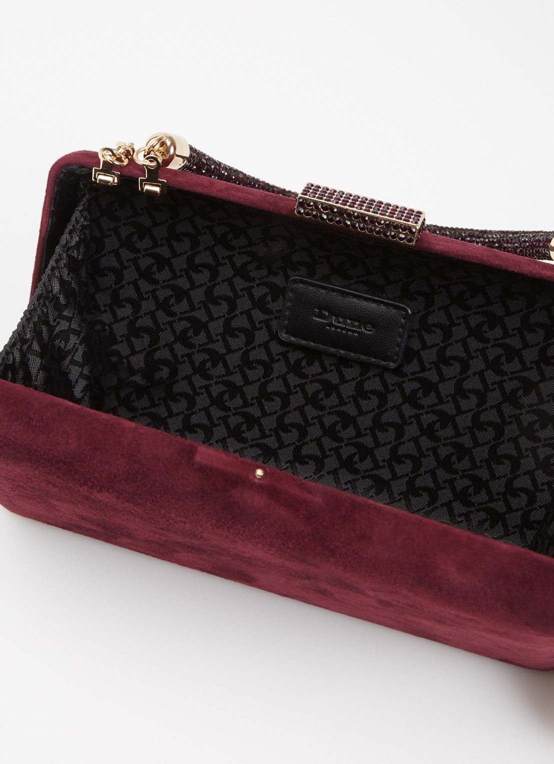 Dune London Beaut clutch met afneembare schouderriem - detail 2 bordeauxrood