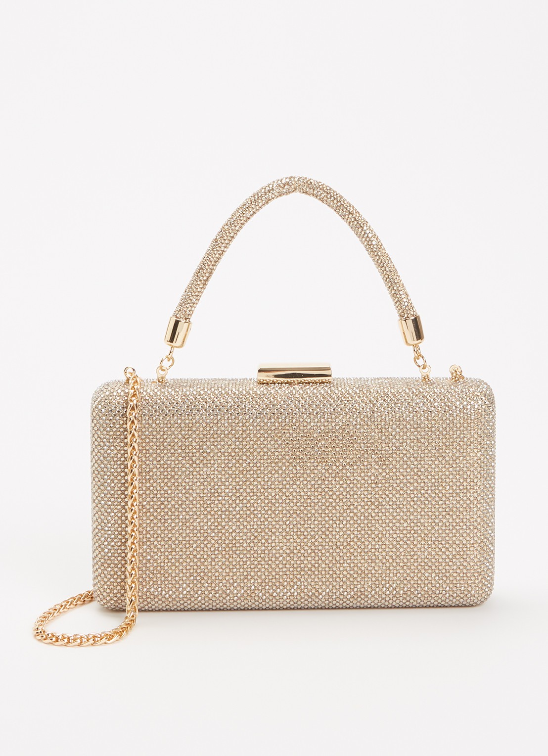 Dune London Beaut clutch met afneembare schouderriem - voorkant 2 witgoud