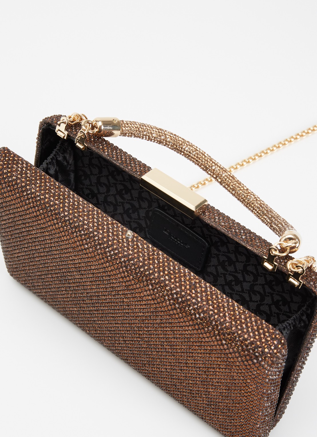 Dune London Beaut clutch met afneembare schouderriem - detail donkerbruin
