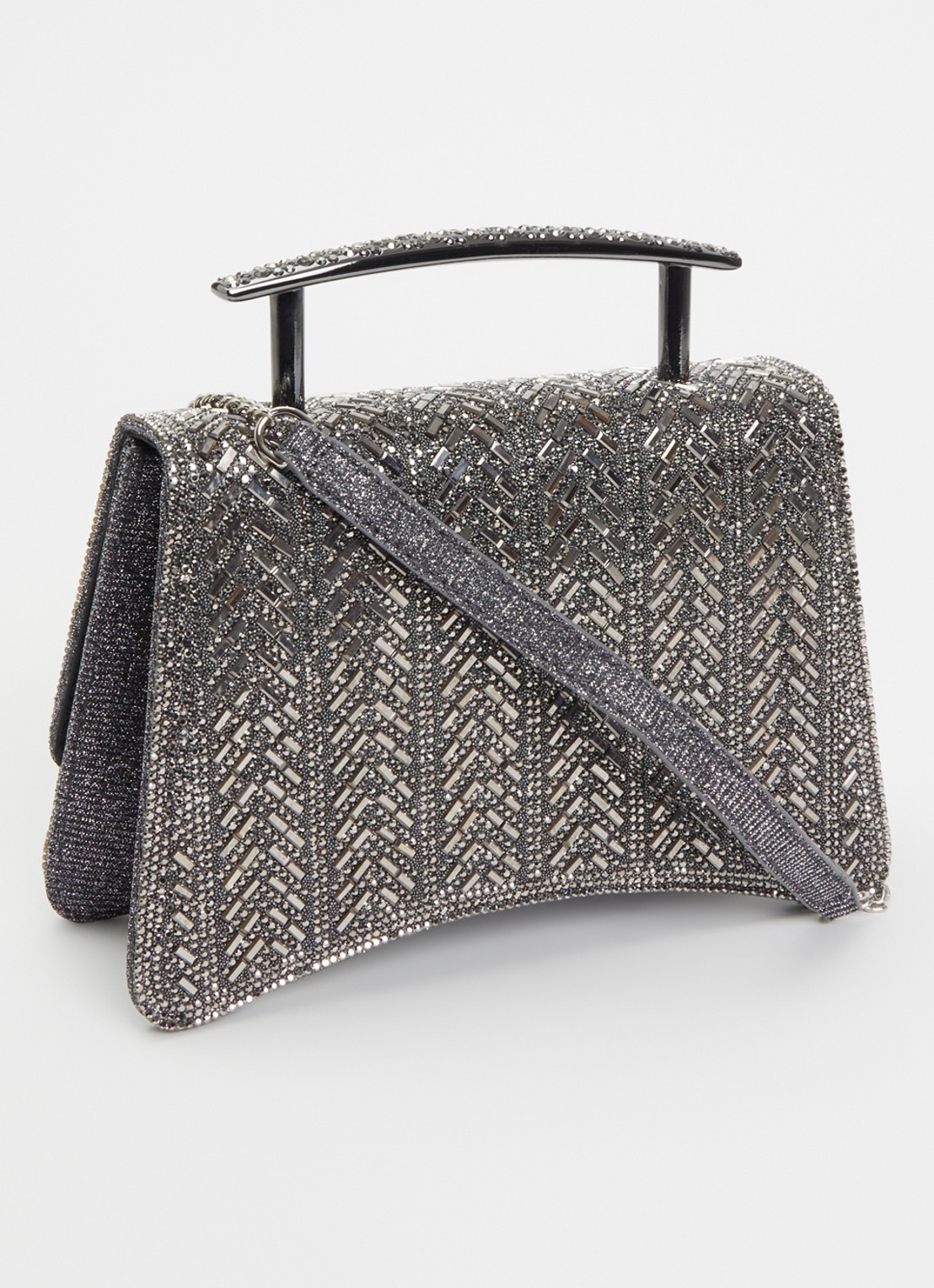 Dune London Bedazzle handtas met afneembare schouderriem en pailletten  - achterkant 5 zilver