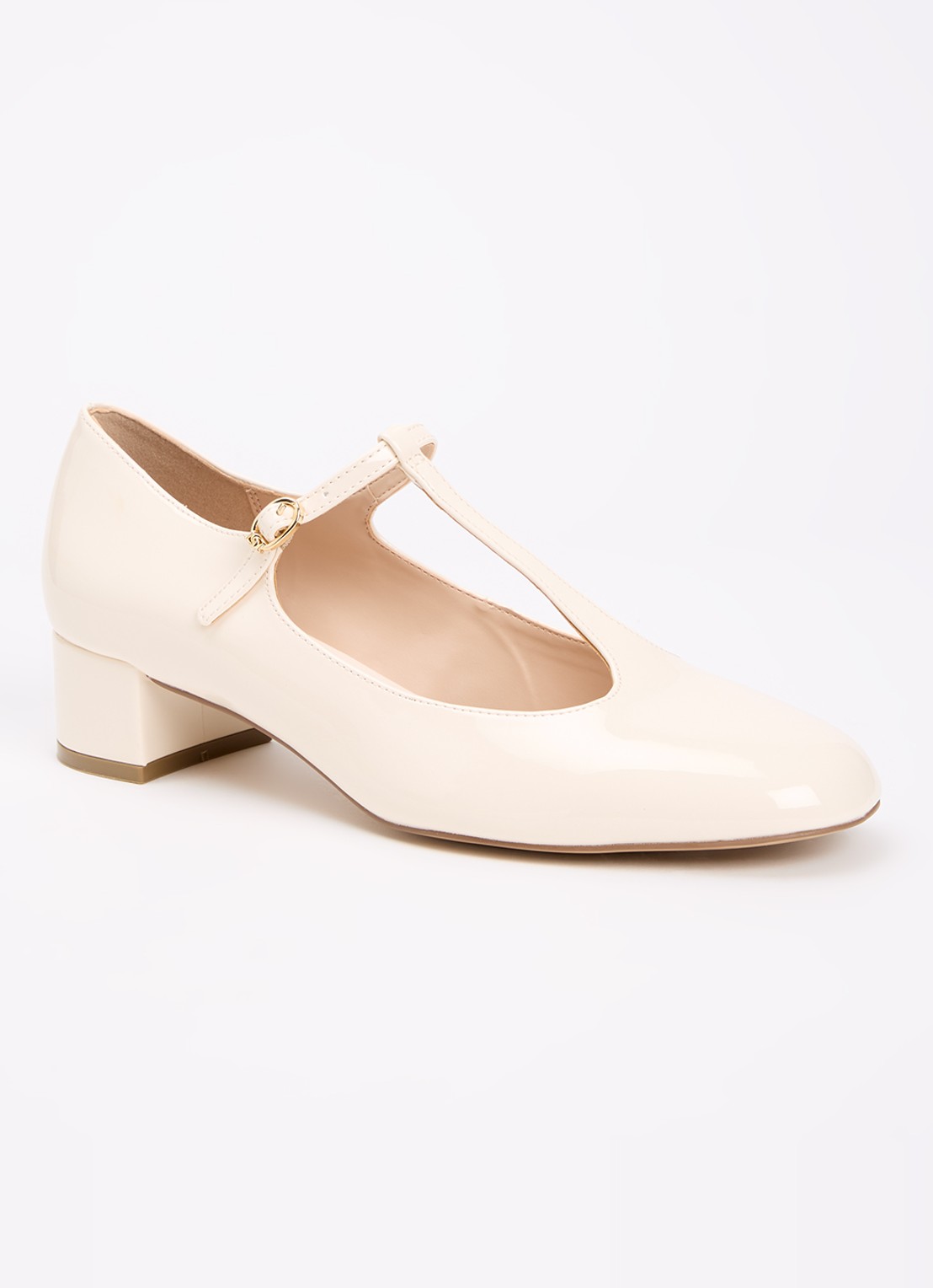 Dune London Believable Mary Jane pump met lakfinish - voorkant 5 ivoor