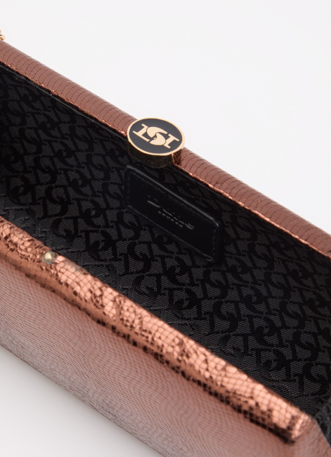 Dune London Belinda clutch met afneembare schouderriem - detail 2 roestbruin