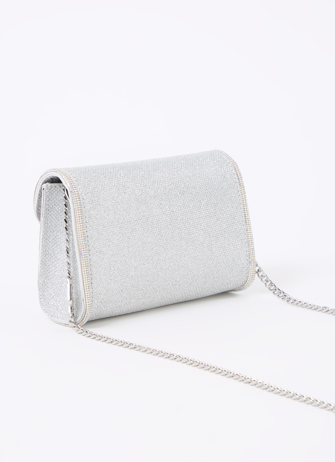 Dune London Bellini clutch met logo - achterkant zilver