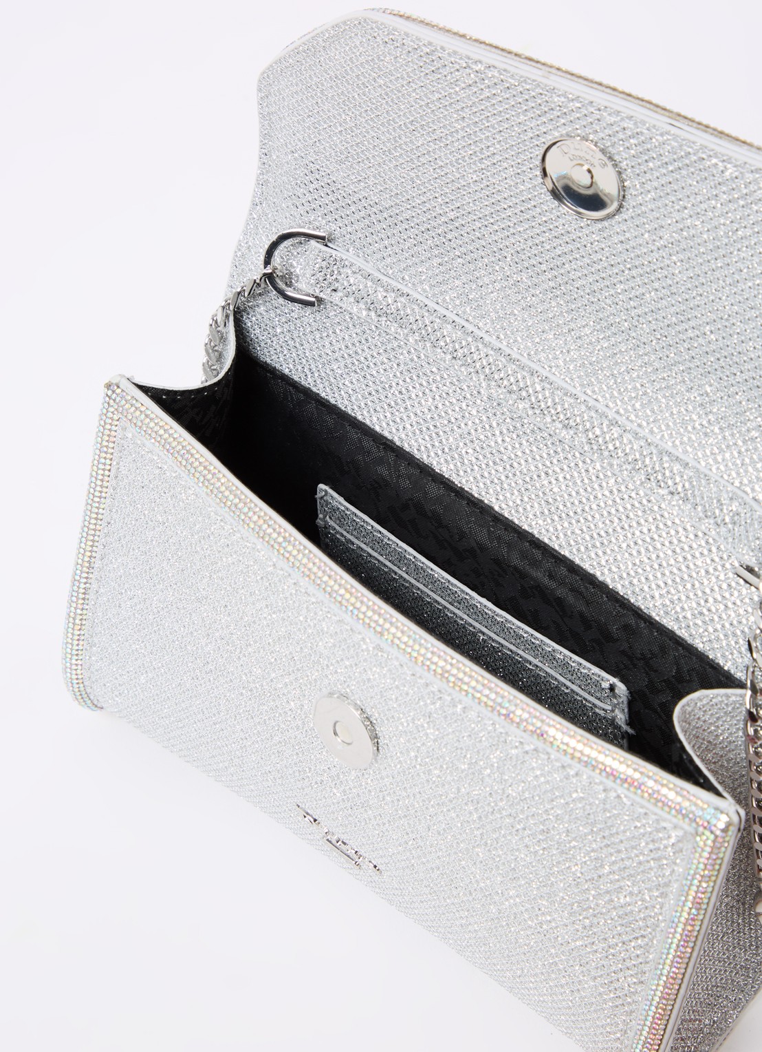 Dune London Bellini clutch met logo - detail 2 zilver