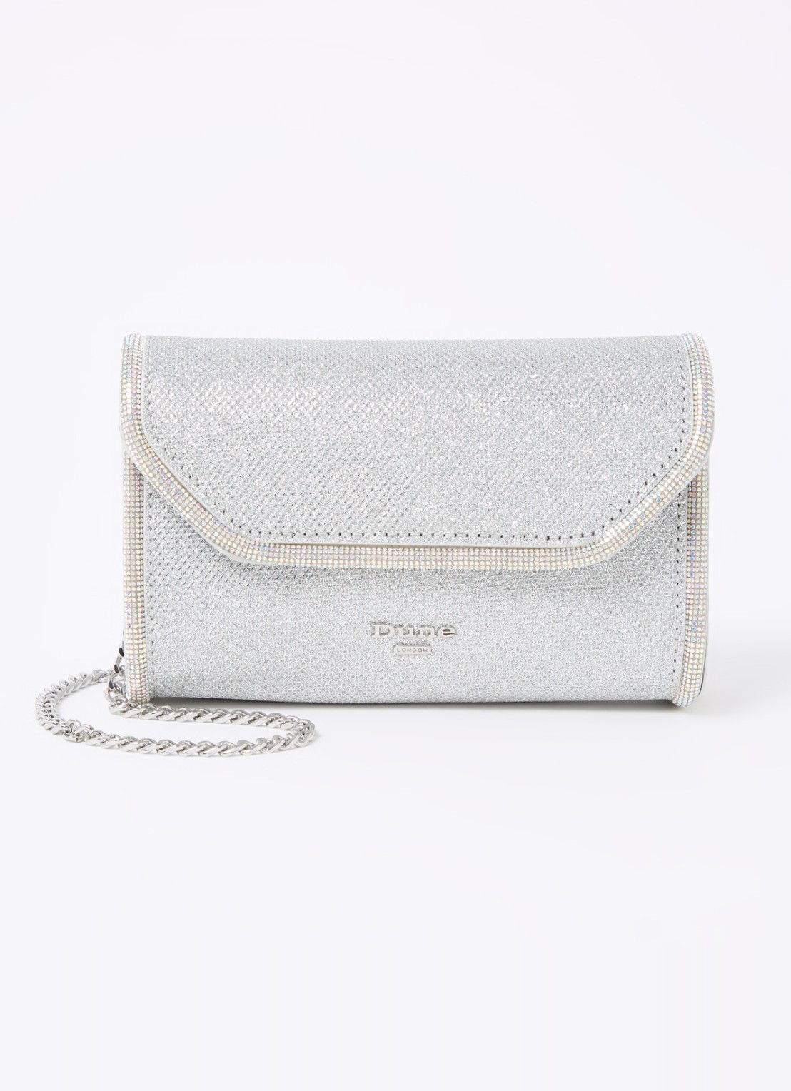 Dune London Bellini clutch met logo - voorkant 4 zilver