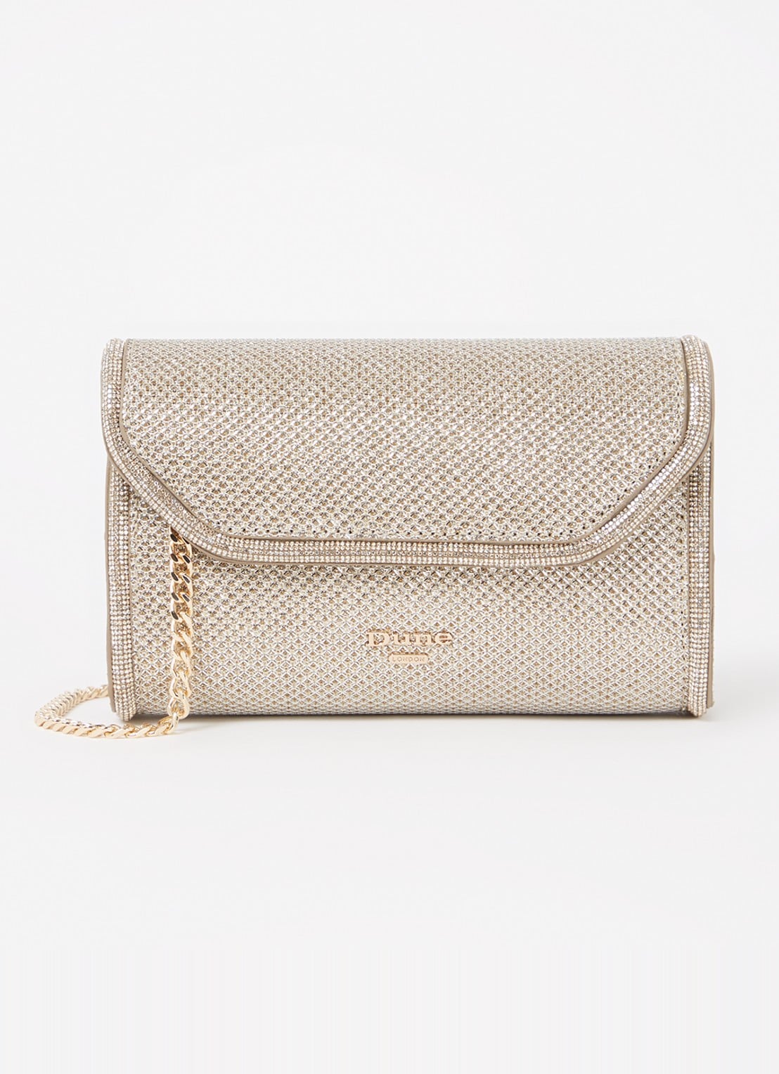 Dune London Bellini clutch met logo - voorkant 3 goud