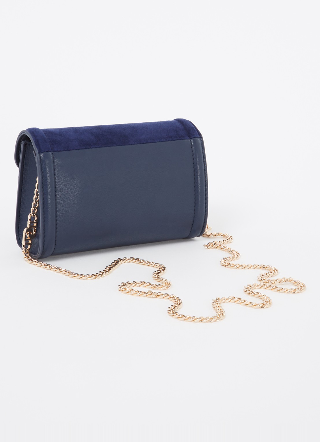 Dune London Bellini clutch met logo - achterkant donkerblauw