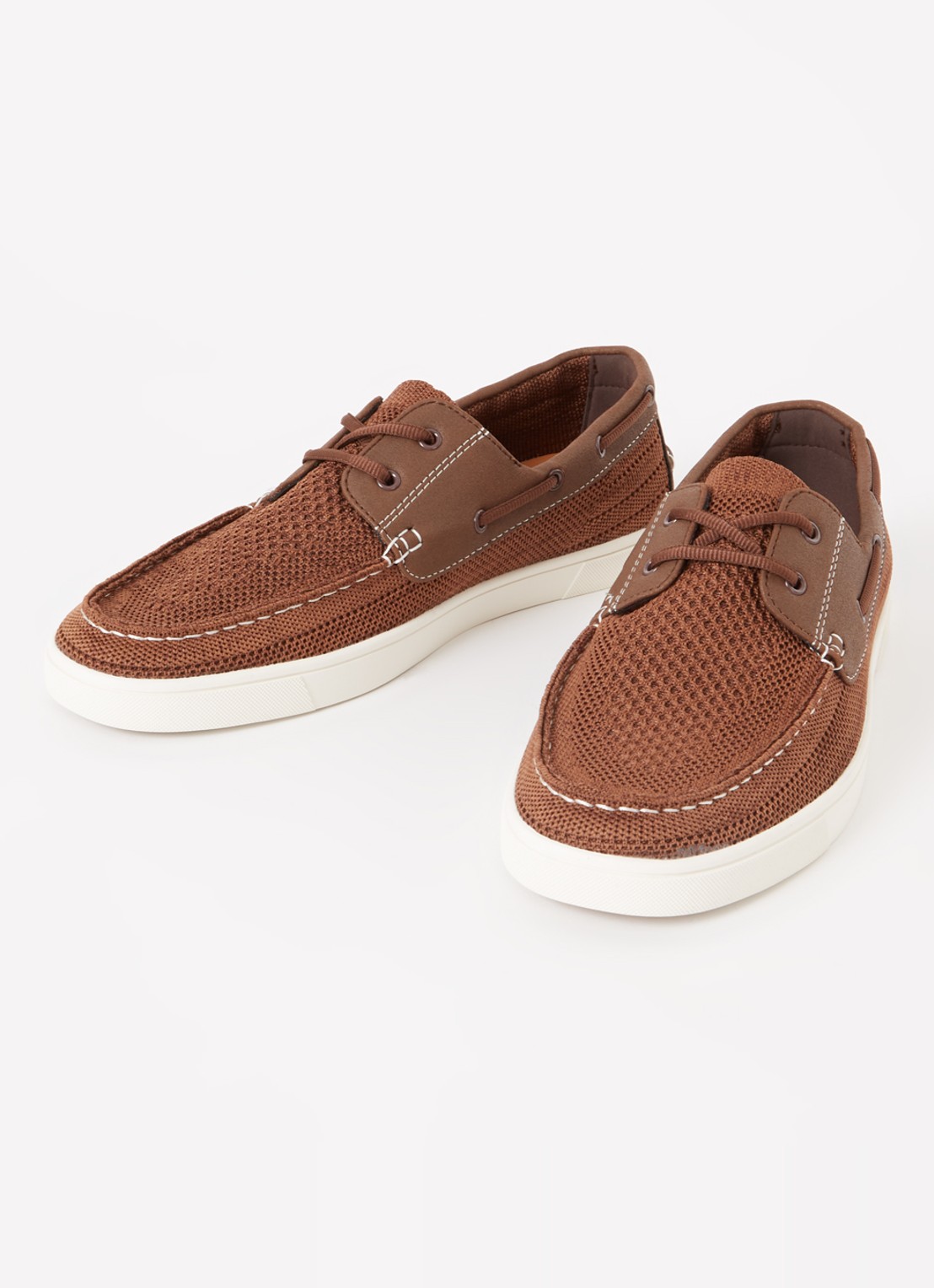 Dune London Blaizerss bootschoen met gebreid bovenwerk - detail hazelnootbruin