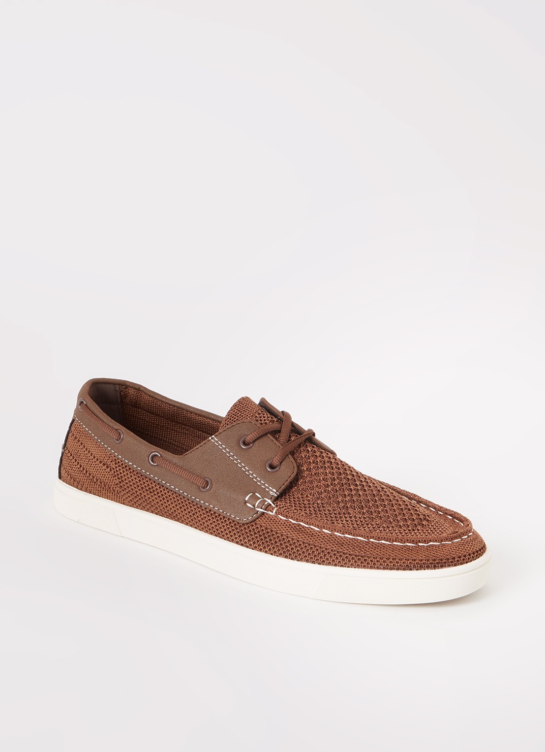 Dune London Blaizerss bootschoen met gebreid bovenwerk - voorkant 5 hazelnootbruin