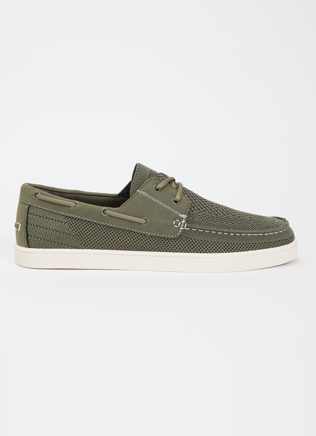 Dune London Blaizerss bootschoen met gebreid bovenwerk - voorkant 2 olijfgroen