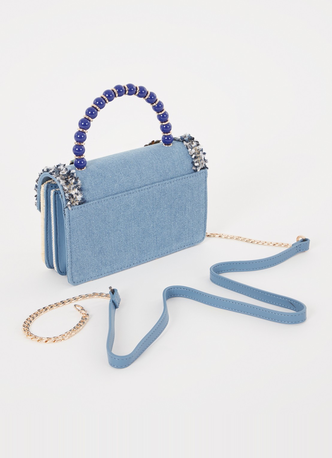 Dune London Blooms crossbodytas met afneembare schouderriem - achterkant 3 blauw