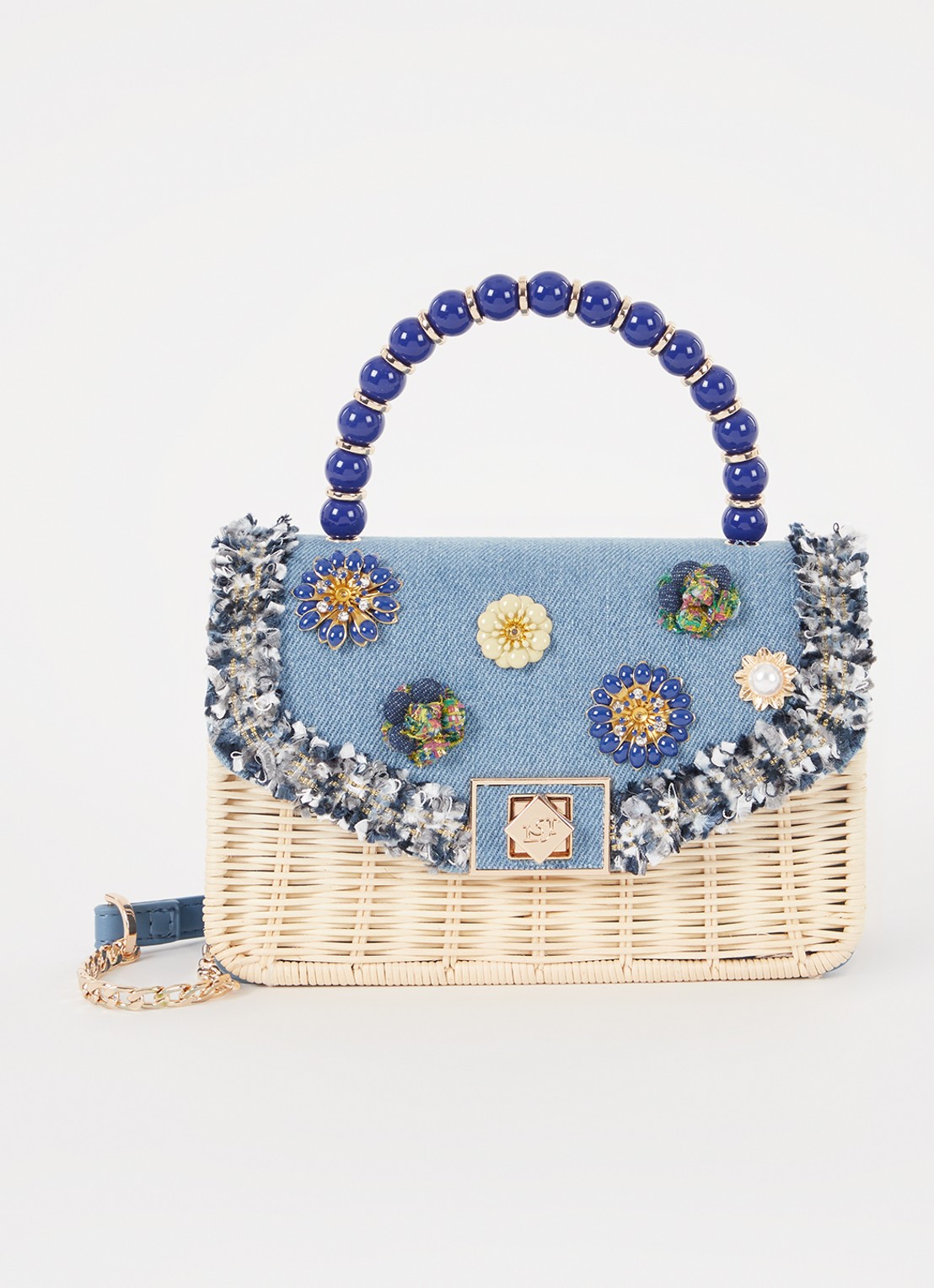 Dune London Blooms crossbodytas met afneembare schouderriem - voorkant 4 blauw