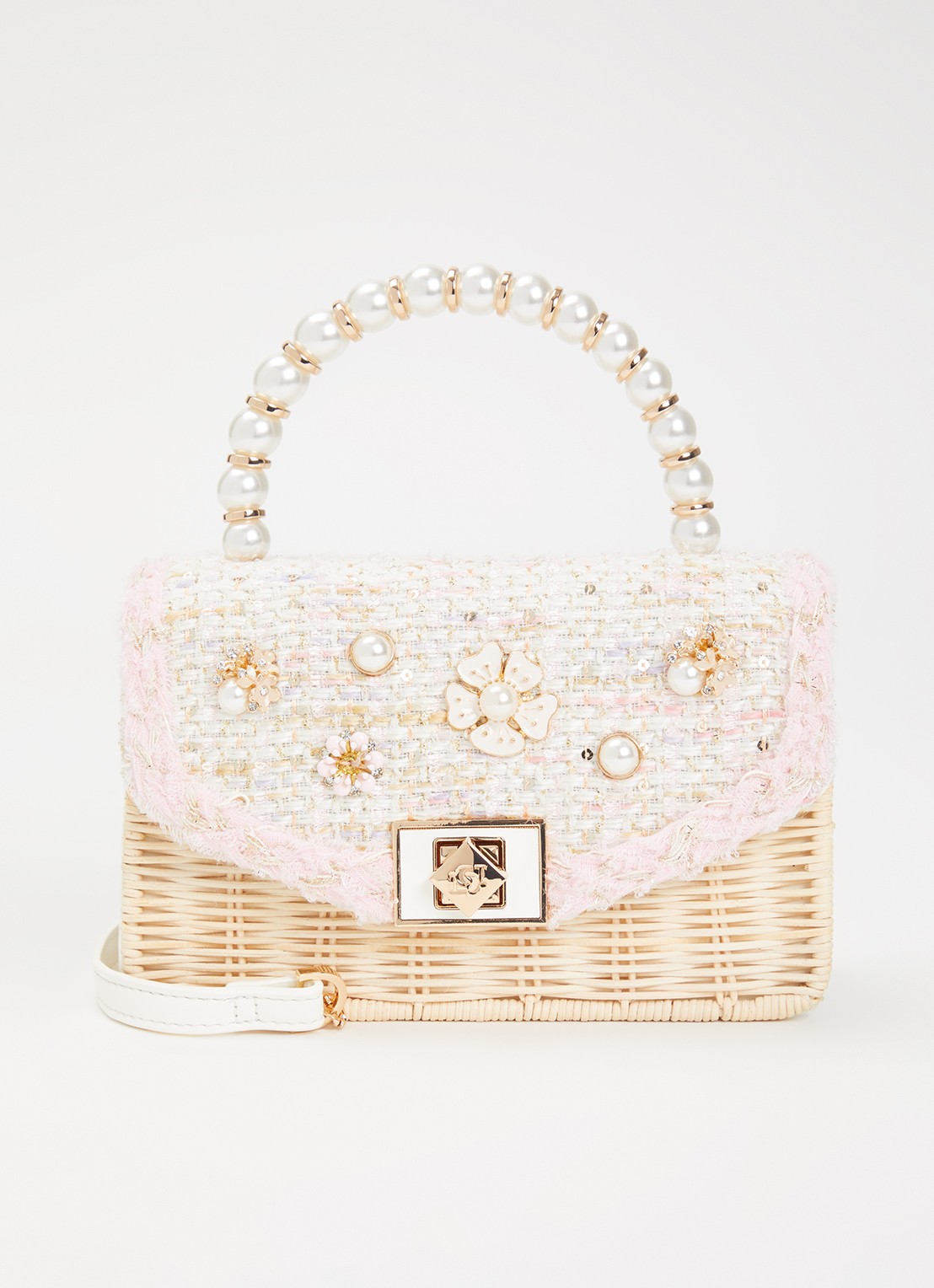 Dune London Blooms crossbodytas met afneembare schouderriem - voorkant 5 lichtroze