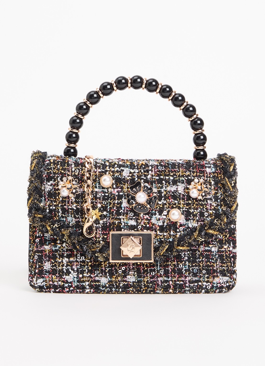 Dune London Blooms crossbodytas met afneembare schouderriem - voorkant 9 zwart
