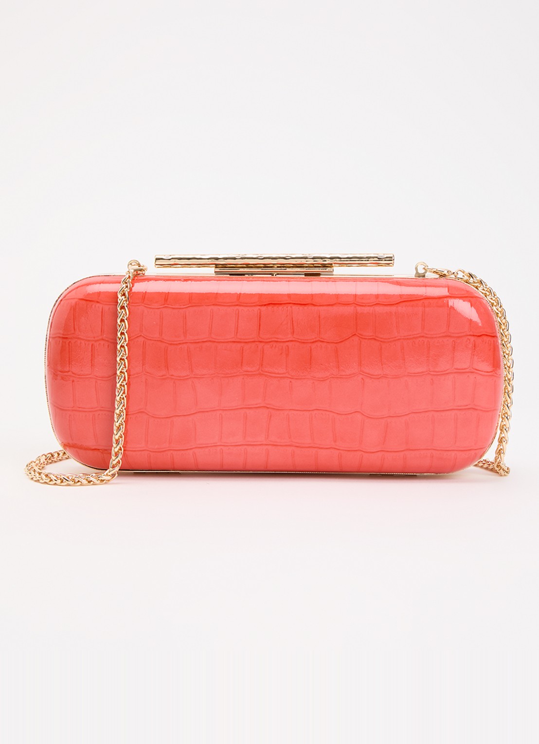 Dune London Body clutch van leer - voorkant koraalroze