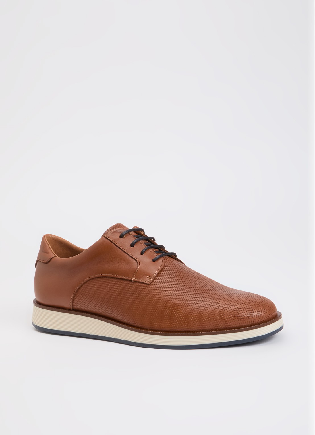 Dune London Bow veterschoen van leer  - voorkant 2 cognac