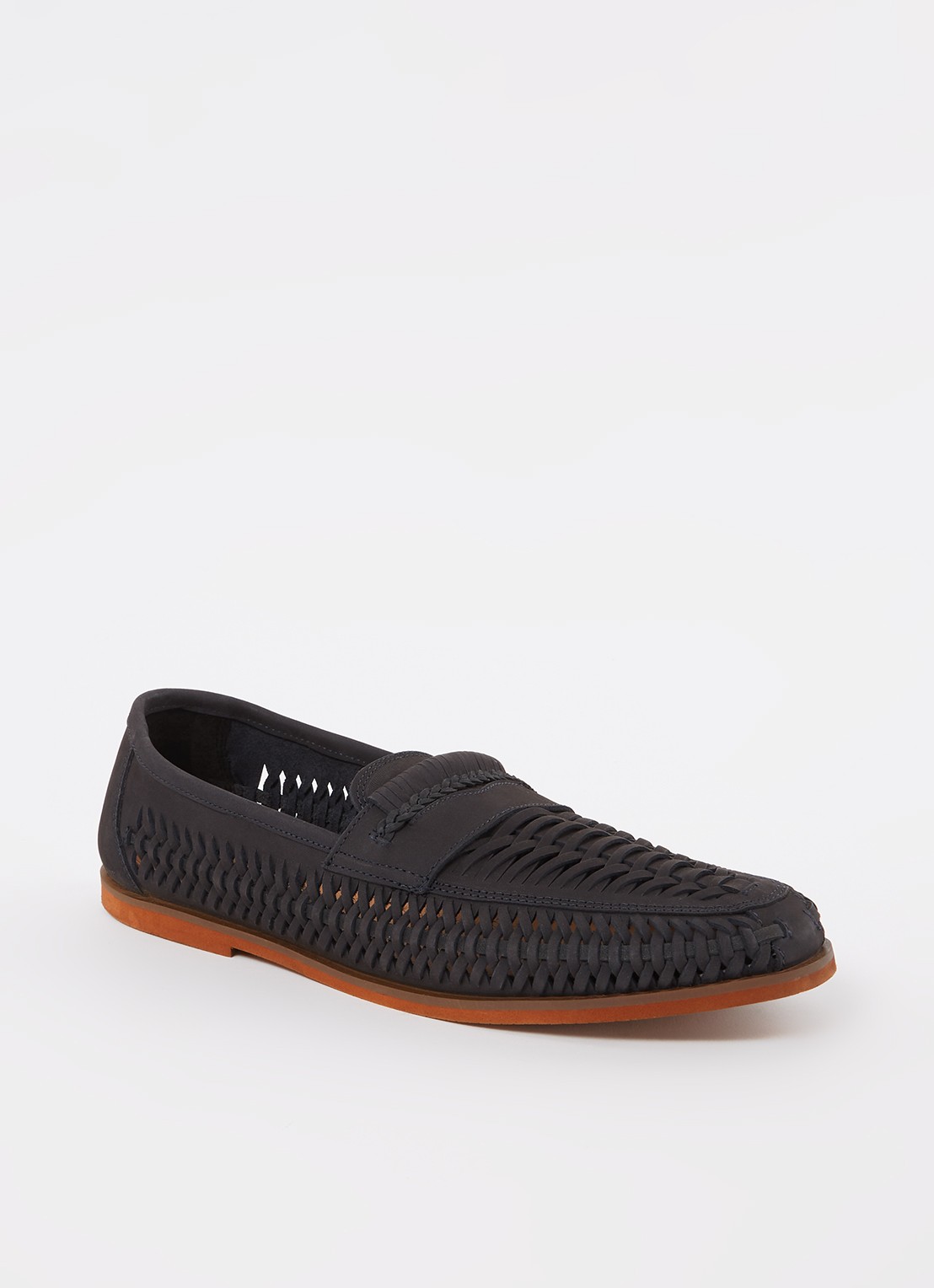 Dune London Brickles loafer van leer - voorkant 5 donkerblauw