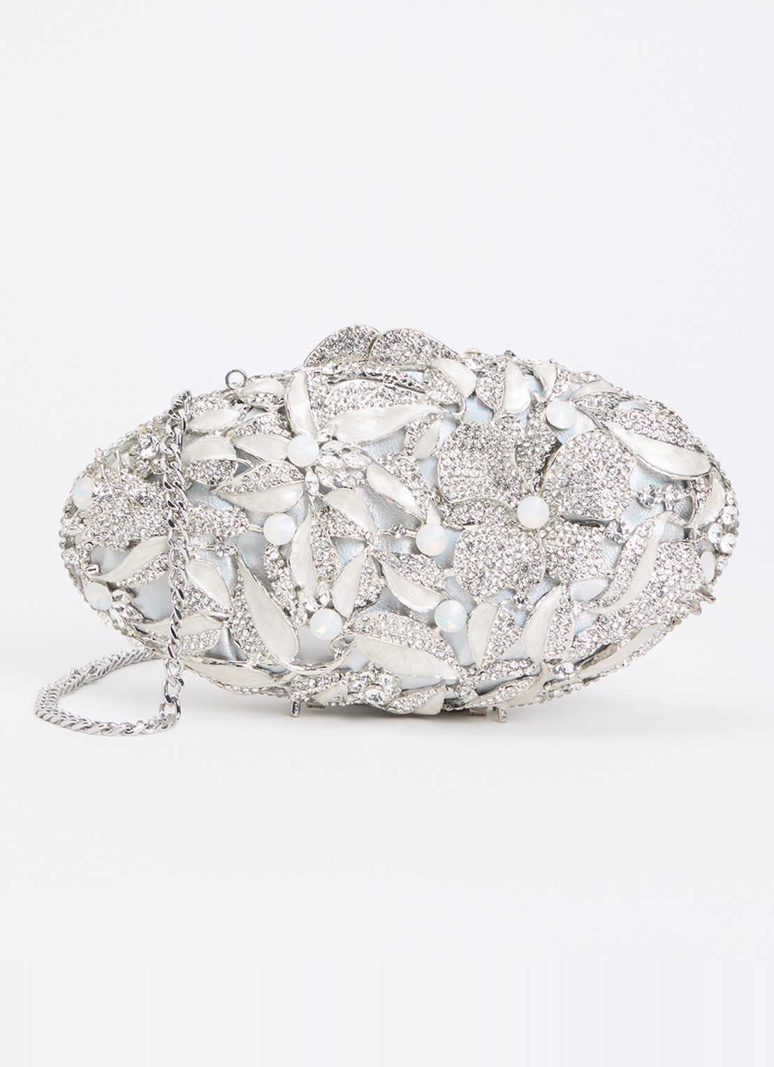 Dune London Brides clutch met strass en afneembare schouderriem - voorkant zilver