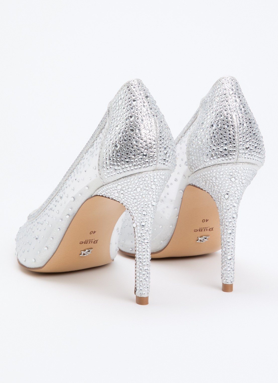 Dune London Brightest pump van mesh met strass - achterkant zilver