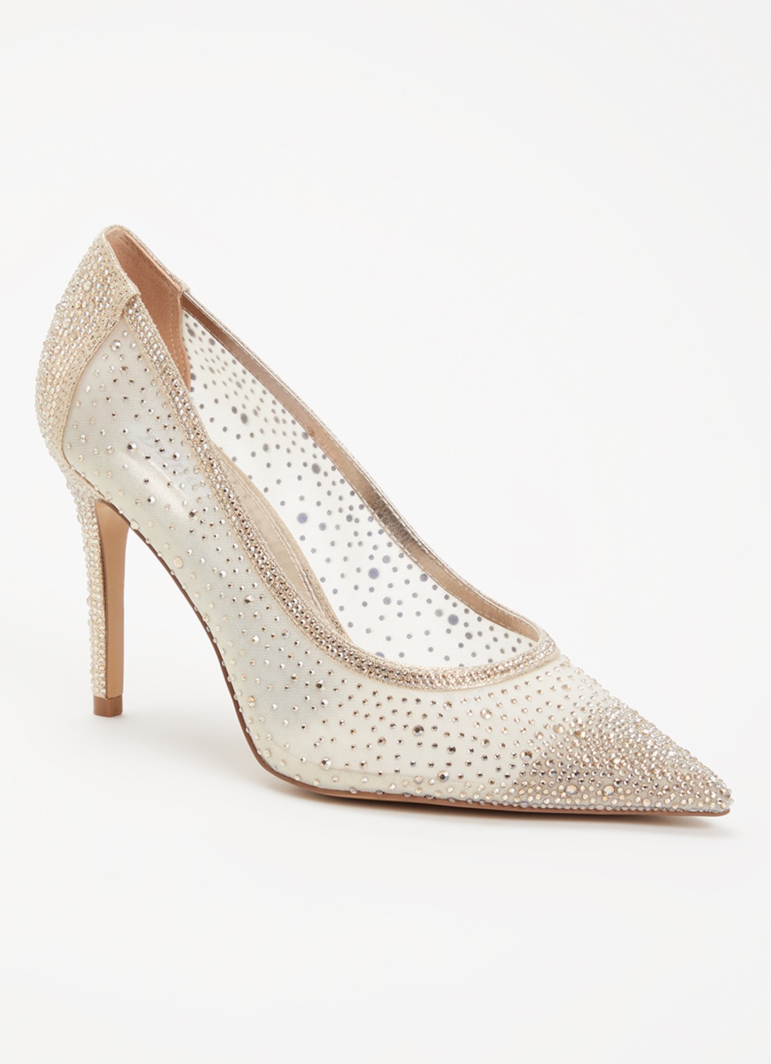 Dune London Brightest pump van mesh met strass - voorkant 5 goud