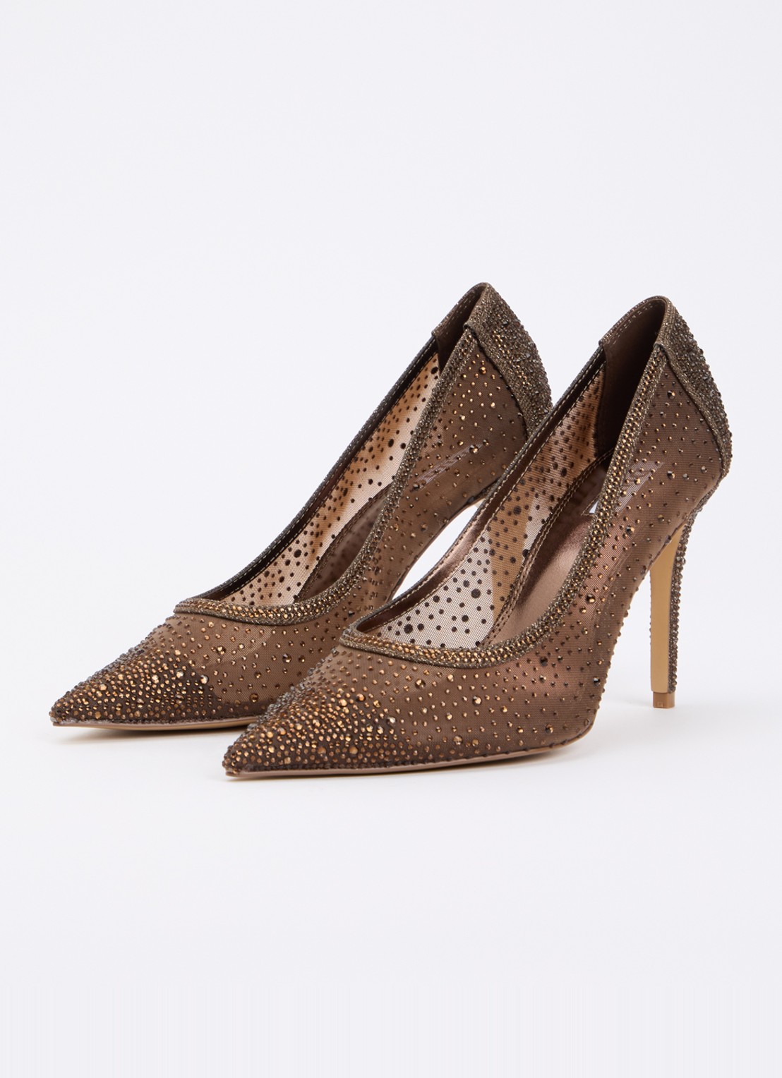 Dune London Brightest pump van mesh met strass - detail 3 donkerbruin