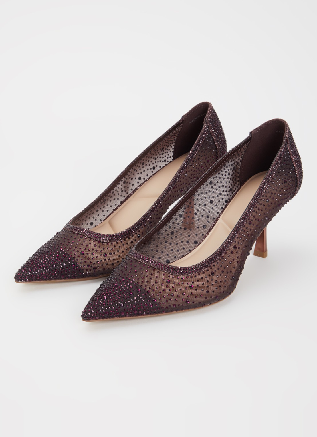 Dune London Brivelle pump van mesh met strass - detail bordeauxrood