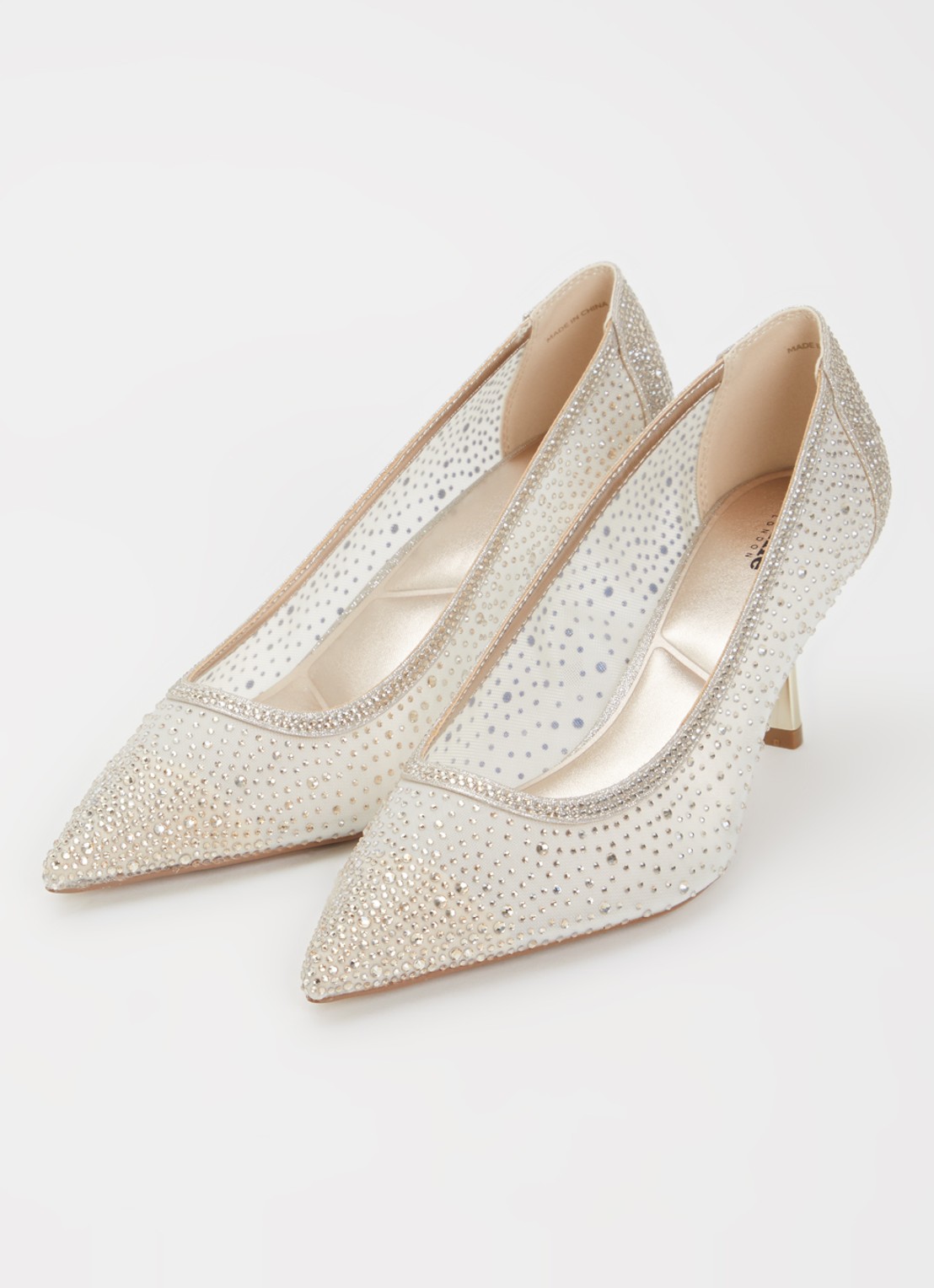 Dune London Brivelle pump van mesh met strass - detail goud