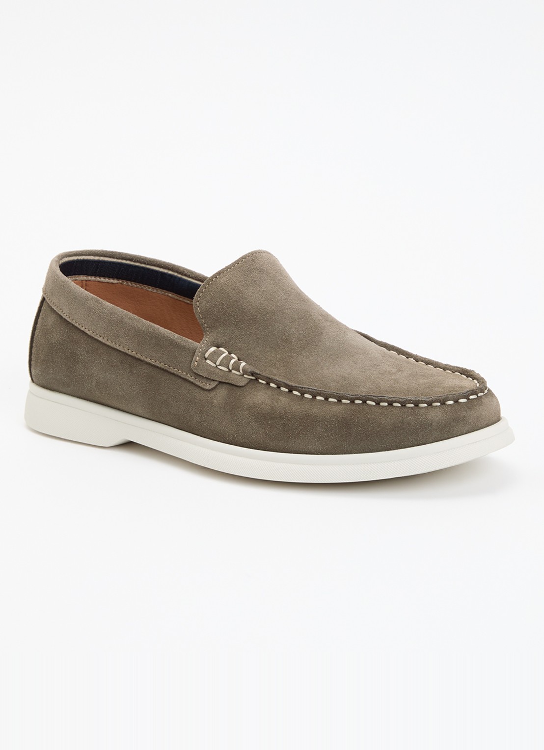 Dune London Buftonn loafer van suède  - voorkant taupe