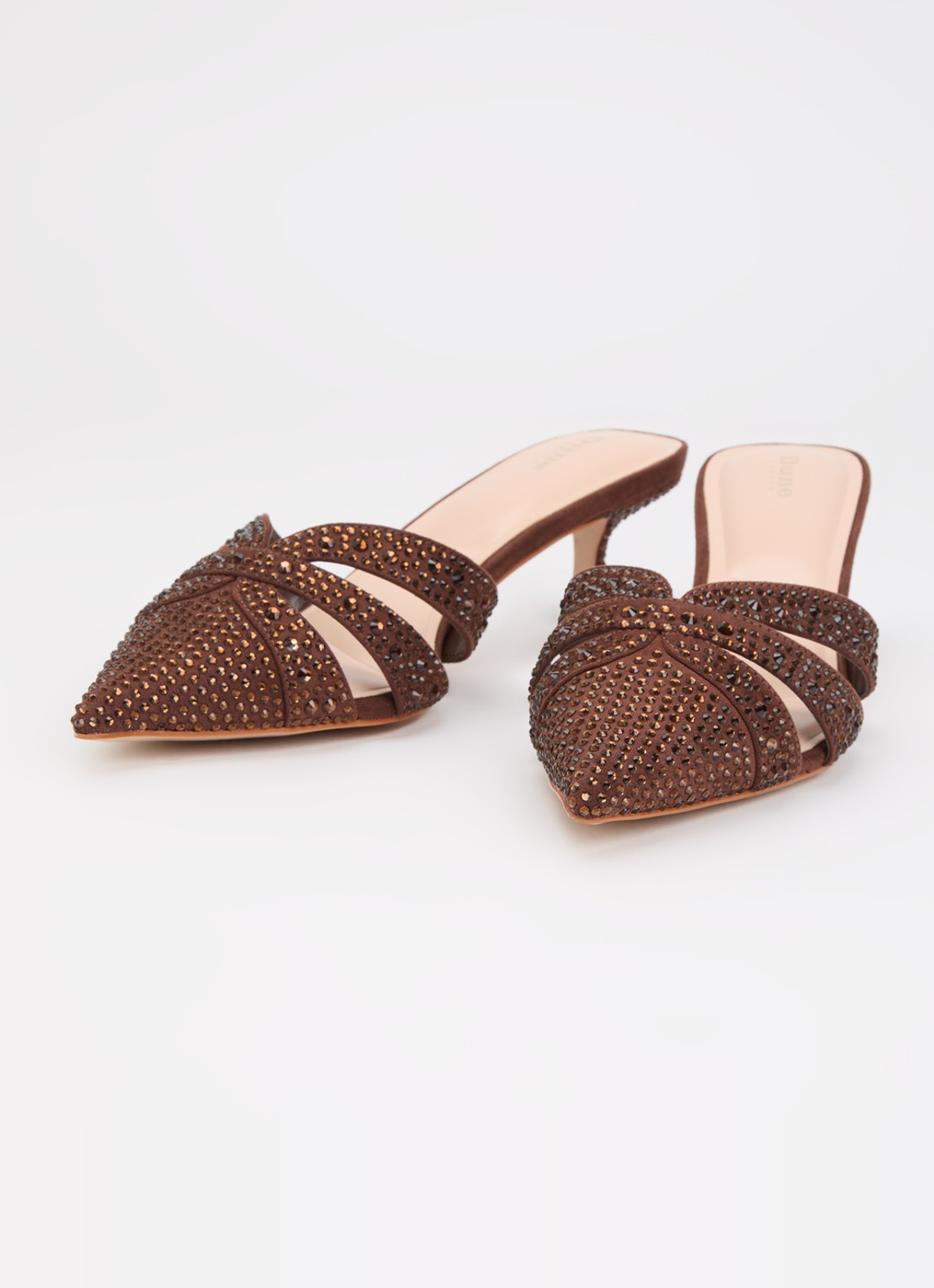 Dune London Calla muiltje met strass - detail 2 bruin
