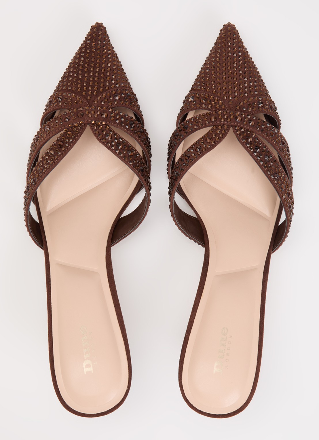 Dune London Calla muiltje met strass - detail 3 bruin