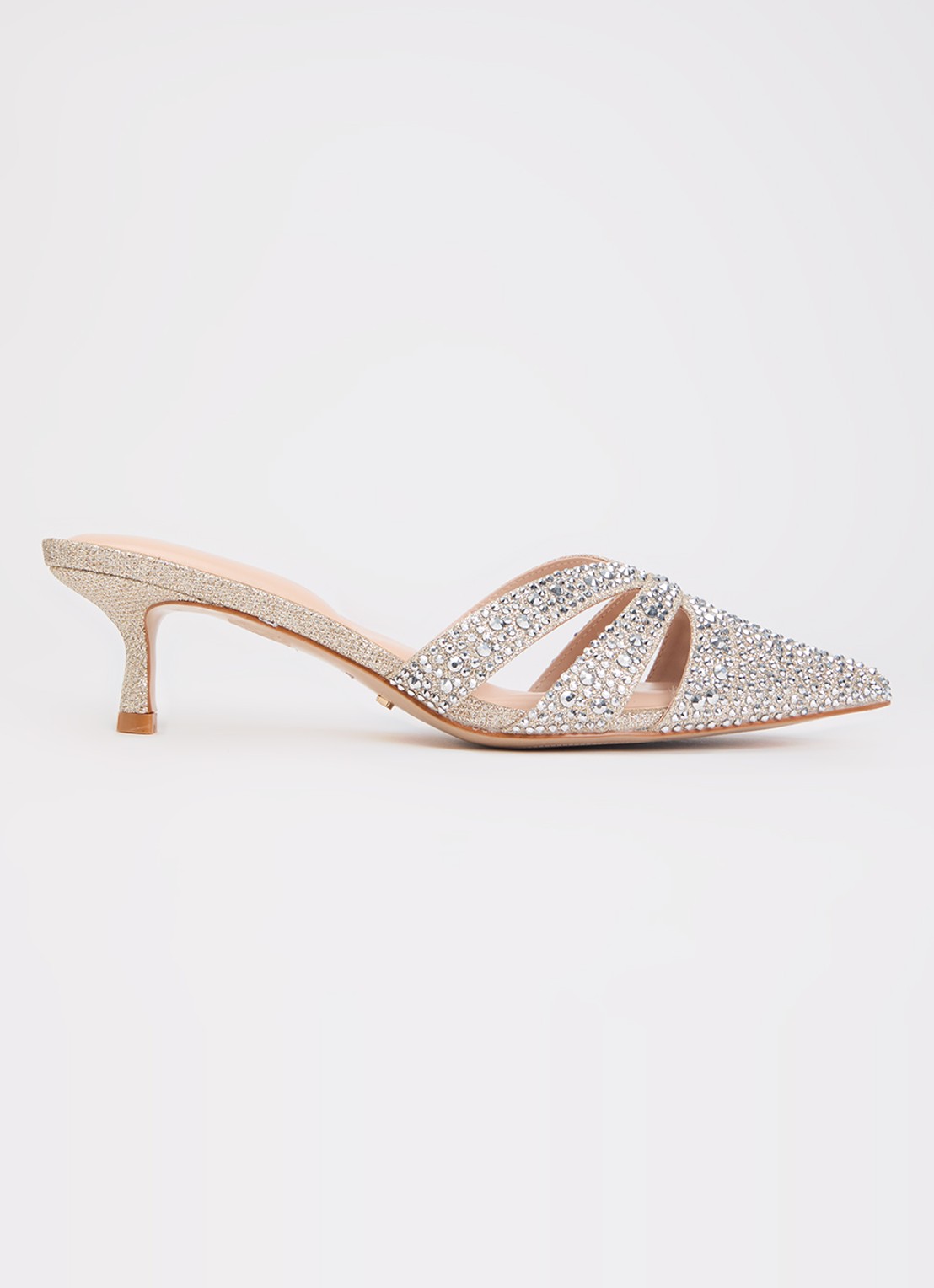 Dune London Calla muiltje met strass - voorkant 5 goud