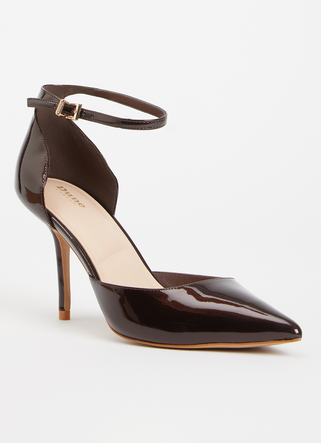 Dune London Calmness sandalette - voorkant donkerbruin - lak