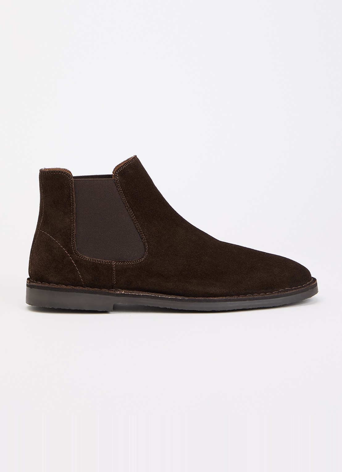 Dune London Cashy chelsea boot van suède - voorkant donkerbruin