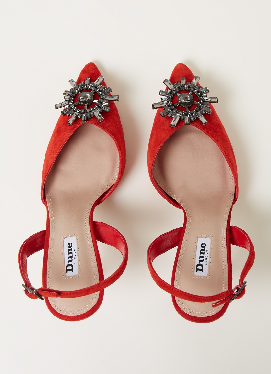 Dune London Casis slingback van leer met strass - detail 3 steenrood