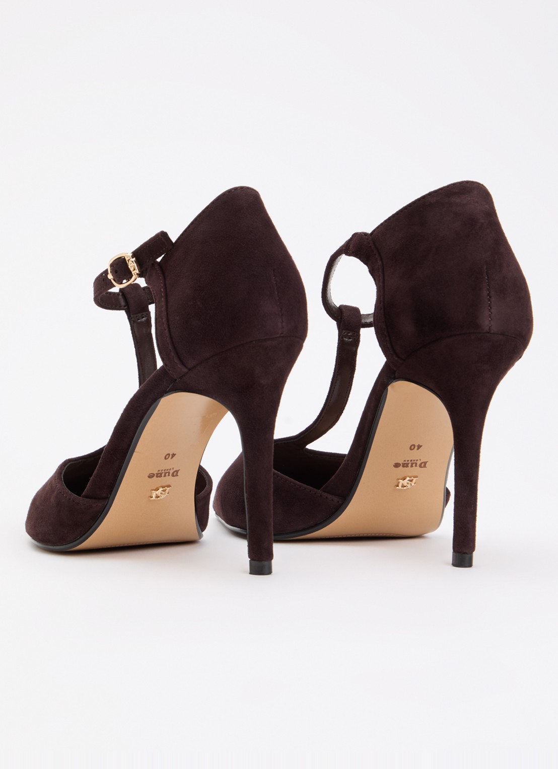 Dune London Castered pump met crocostructuur  - achterkant 5 donkerbruin