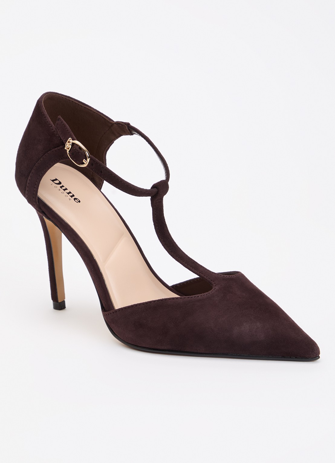 Dune London Castered pump met crocostructuur  - voorkant 4 donkerbruin