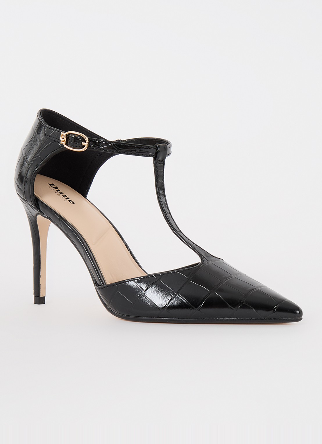 Dune London Castered pump met crocostructuur  - voorkant 2 zwart