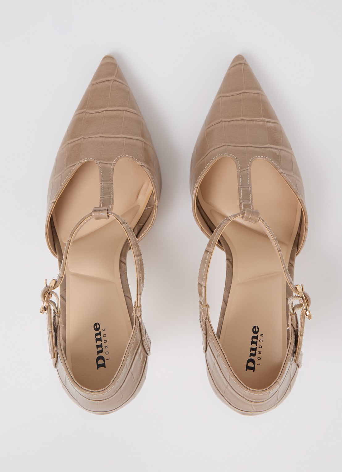 Dune London Castered pump met crocostructuur  - detail 3 donkerbeige