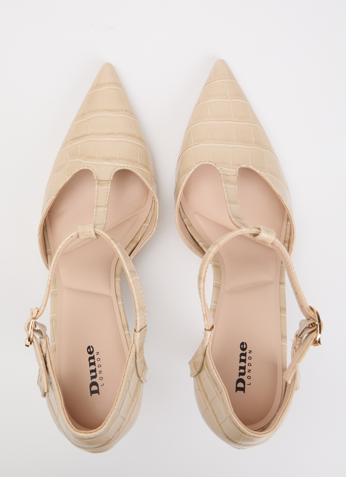 Dune London Castered pump met crocostructuur  - detail 2 zand