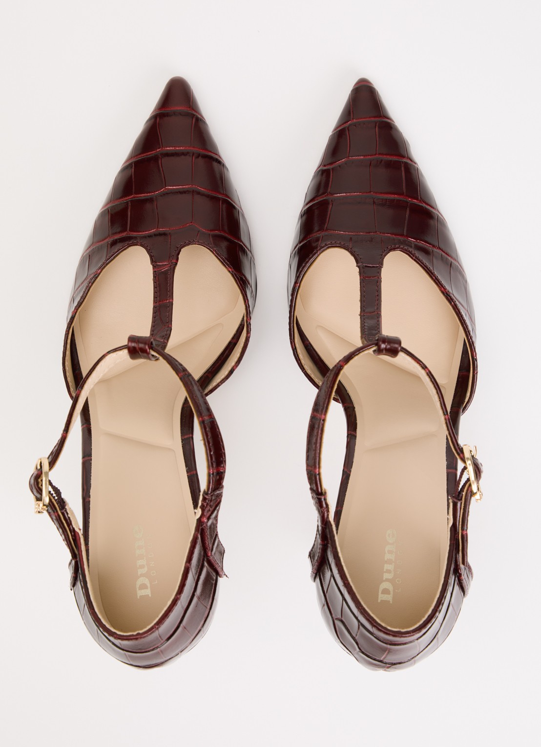 Dune London Castered pump met crocostructuur  - detail 4 bordeauxrood