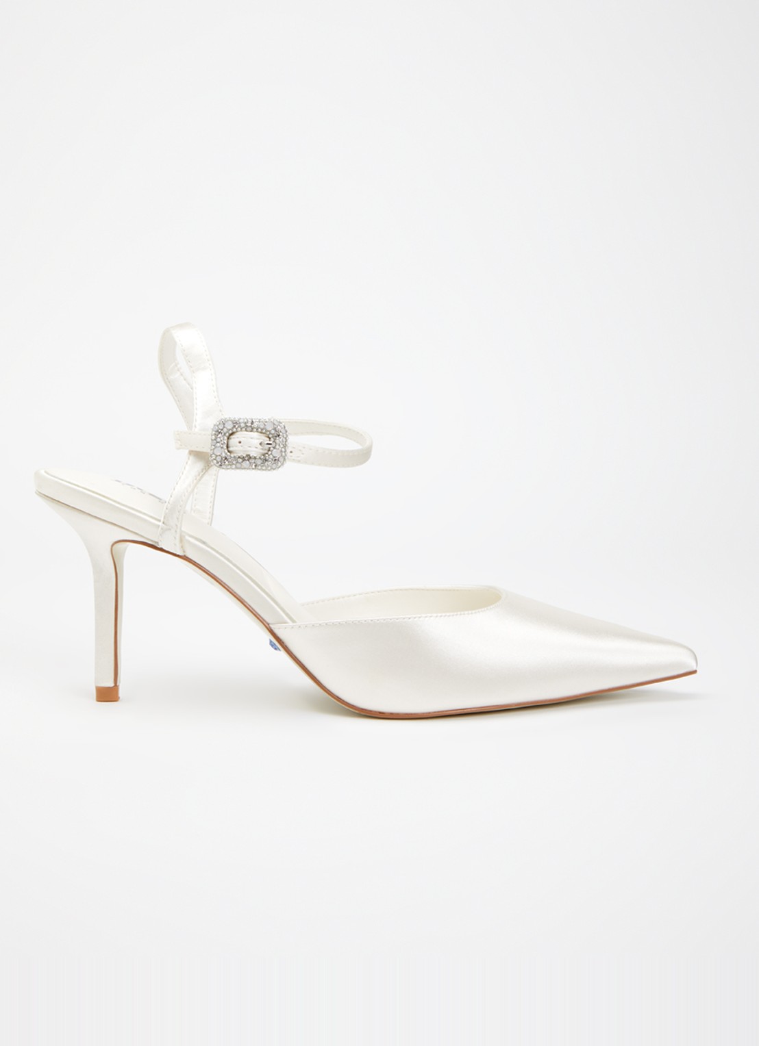 Dune London Celebrant pump van satijn met strass - voorkant 4 gebroken wit