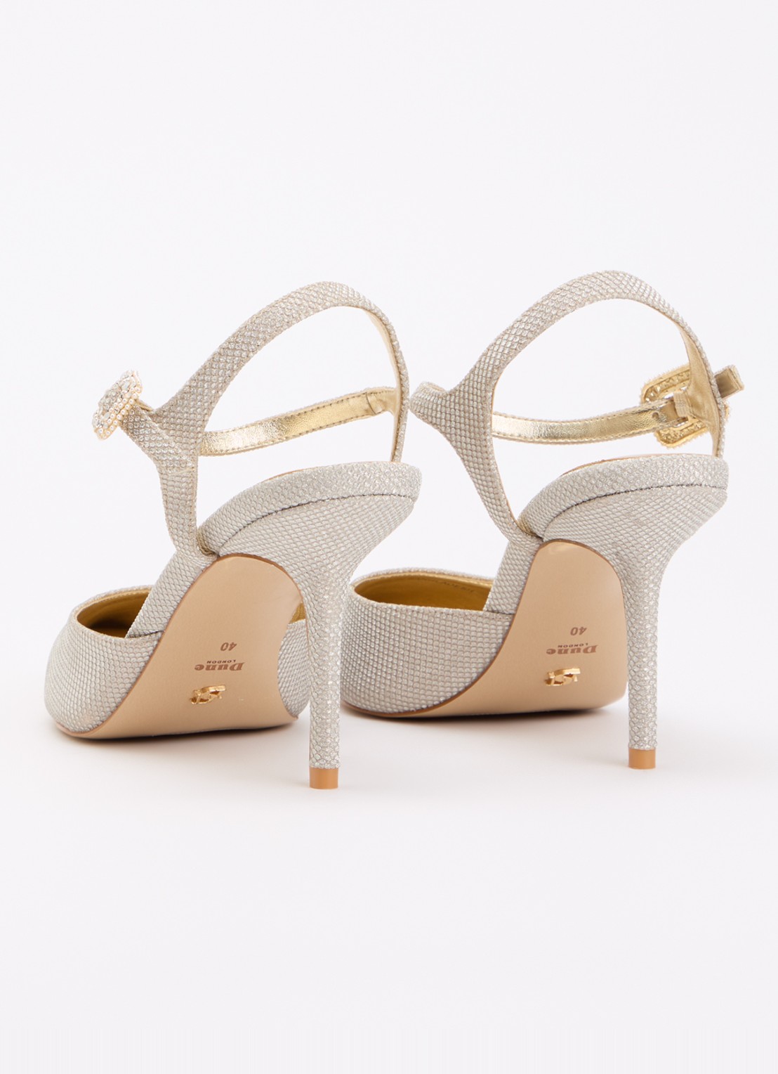 Dune London Channel sandalette met strass - achterkant witgoud