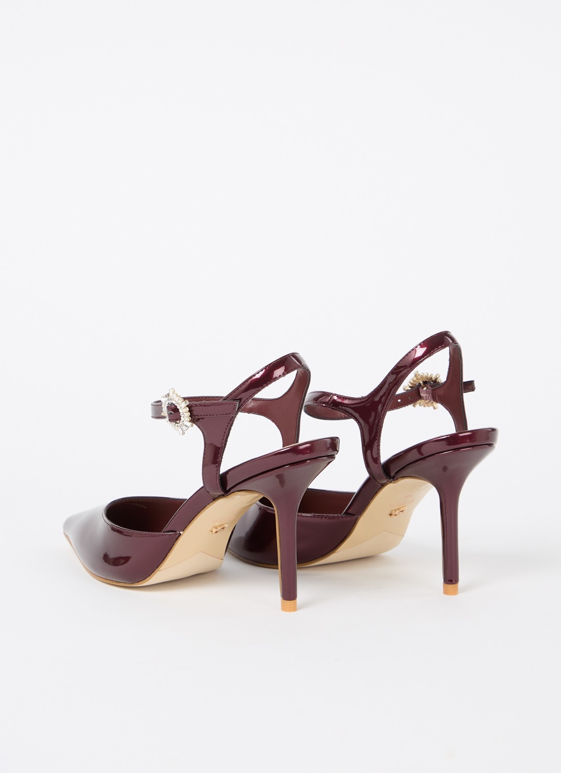 Dune London Channel sandalette met strass - achterkant bordeauxrood