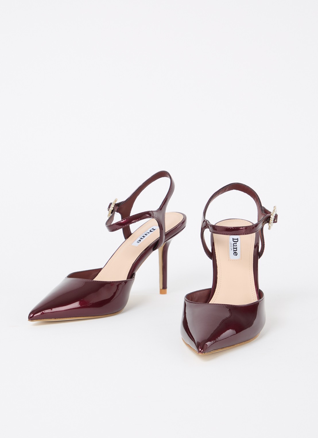 Dune London Channel sandalette met strass - detail 2 bordeauxrood